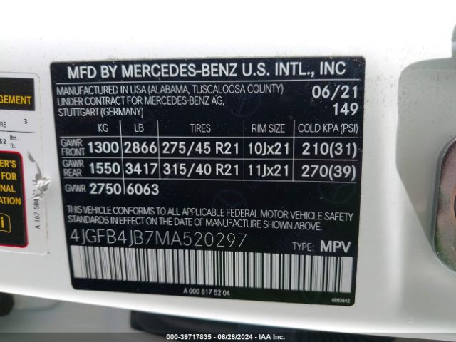 4JGFB4JB7MA520297 Mercedes-Benz GLE 350
