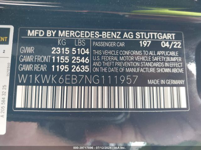 2022 MERCEDES-BENZ AMG C 43 W1KWK6EB7NG111957 Photo 8