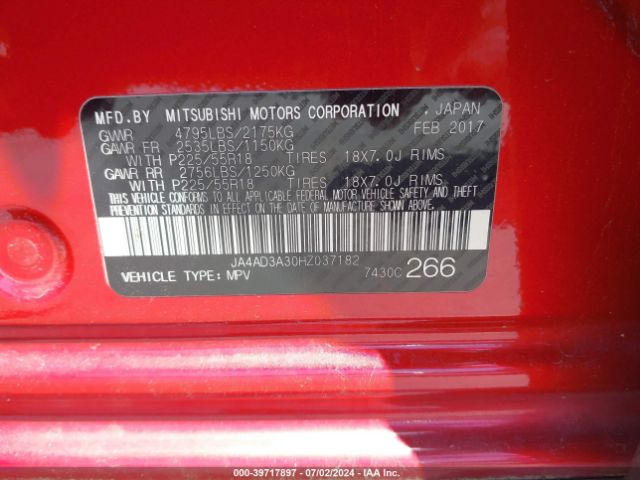 JA4AD3A30HZ037182 Mitsubishi Outlander Se