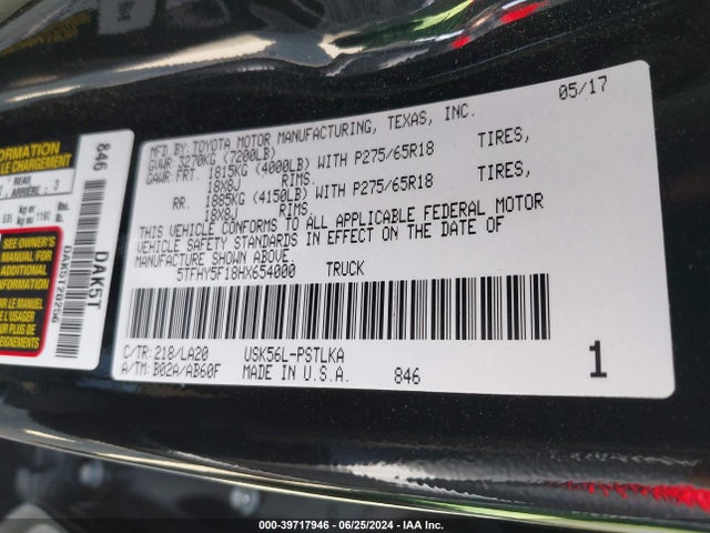 5TFHY5F18HX654000 Toyota Tundra Limited 5.7l V8