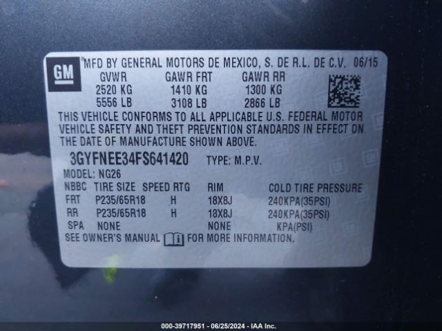 3GYFNEE34FS641420 Cadillac Srx Luxury Collection