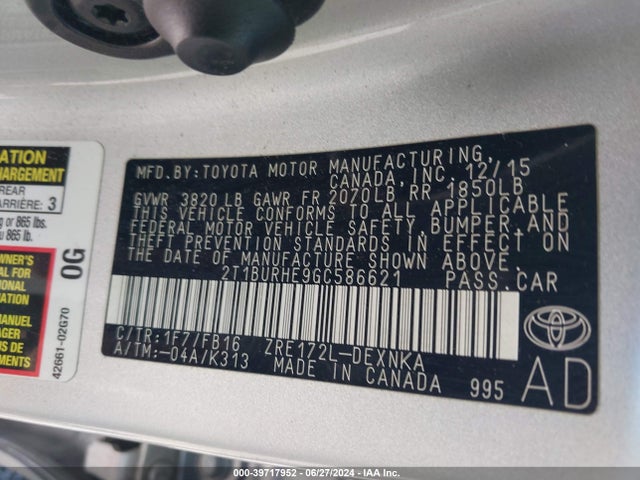 Toyota COROLLA LE 2016 2T1BURHE9GC586621 Image 9