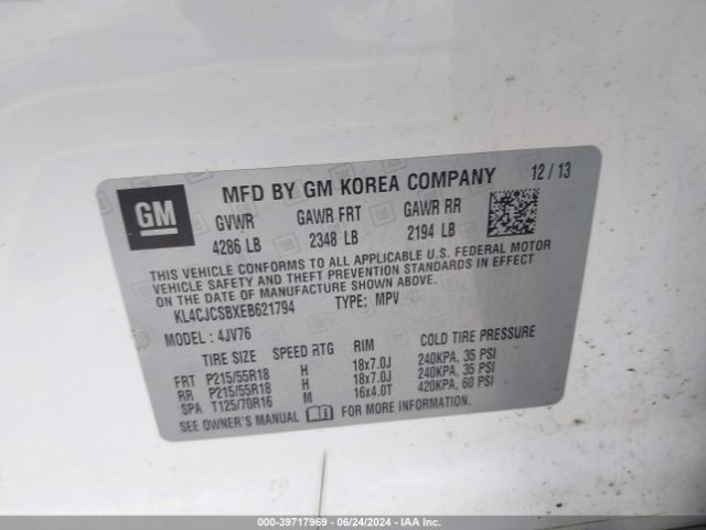 KL4CJCSBXEB621794 Buick Encore Leather