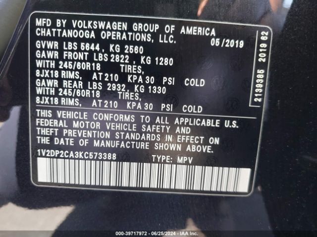 1V2DP2CA3KC573388 Volkswagen Atlas 2.0t Se