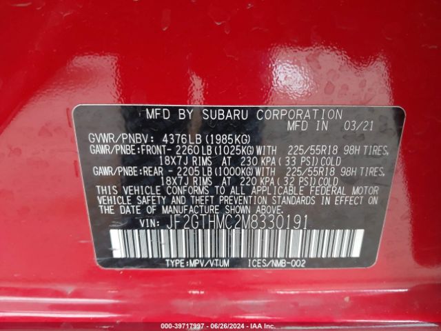 JF2GTHMC2M8330191 Subaru Crosstrek Limited
