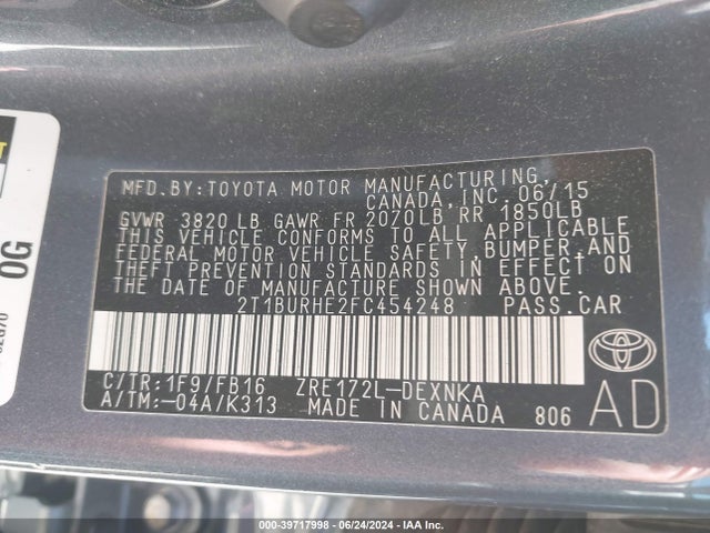 Toyota COROLLA LE 2015 2T1BURHE2FC454248 Image 9