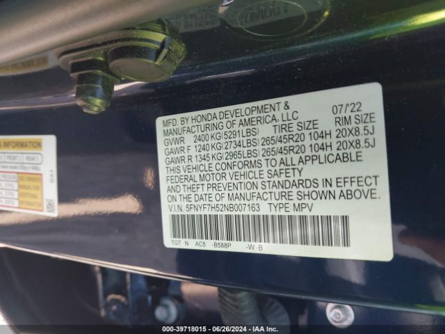 5FNYF7H52NB007163 Honda Passport 2wd Ex-l