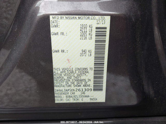 Nissan Altima 2.5 S 2014 1N4AL3AP5EN261309 Image 9