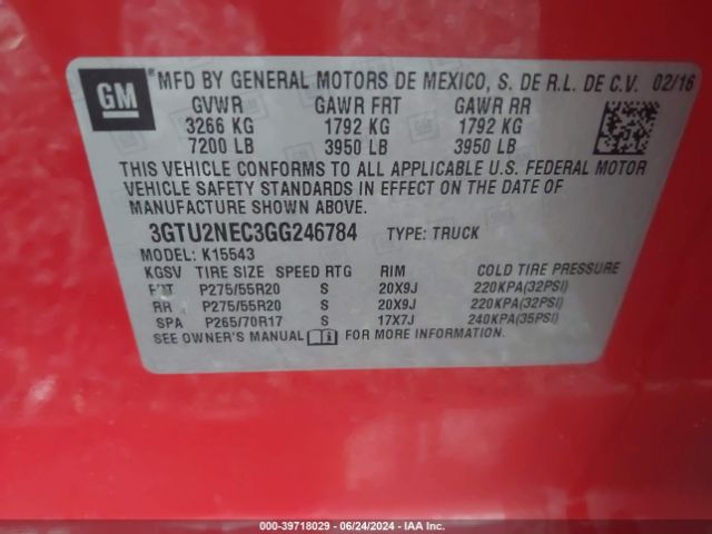 3GTU2NEC3GG246784 GMC Sierra 1500 Slt