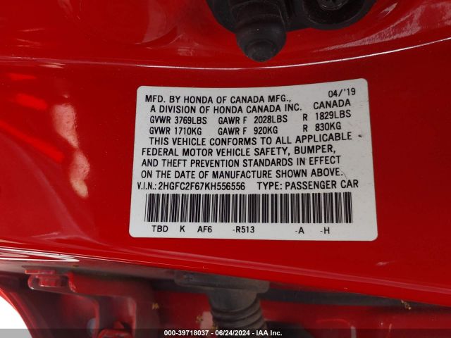 2HGFC2F67KH556556 Honda Civic Lx