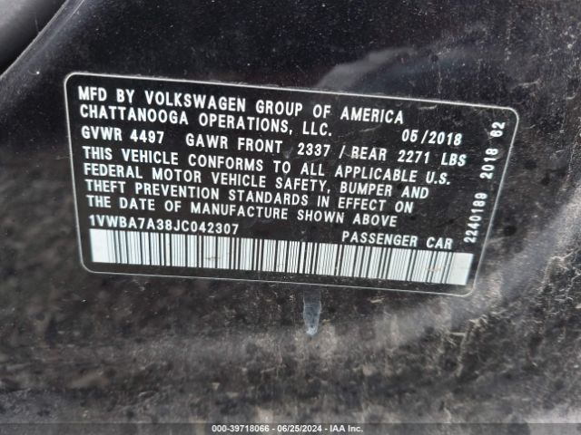 1VWBA7A38JC042307 Volkswagen Passat 2.0t Se