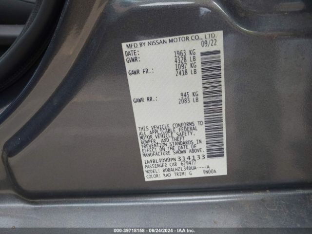 1N4BL4DV9PN314133 Nissan Altima Sv Fwd