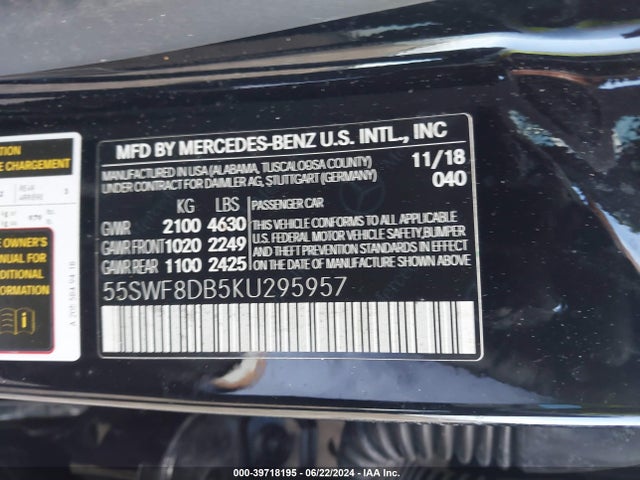 55SWF8DB5KU295957 Mercedes-Benz C 300