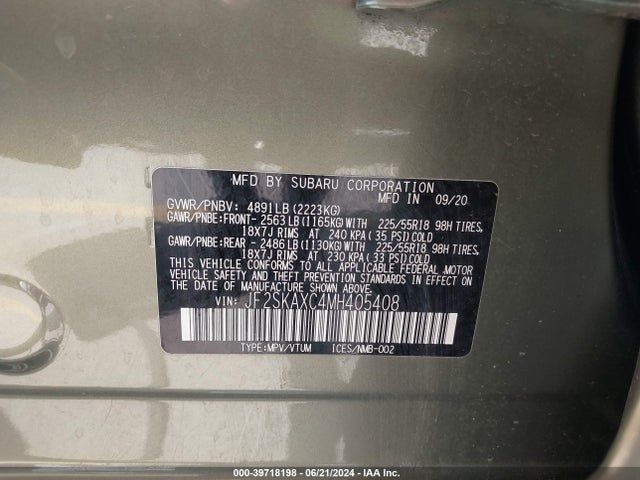 JF2SKAXC4MH405408 Subaru Forester Touring
