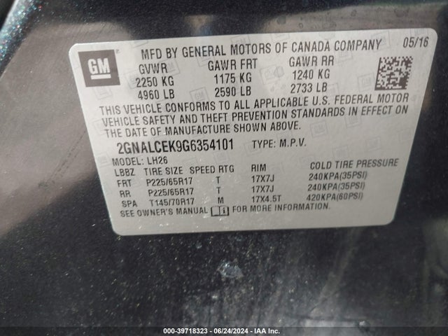 Chevrolet EQUINOX LT 2016 2GNALCEK9G6354101 Image 9