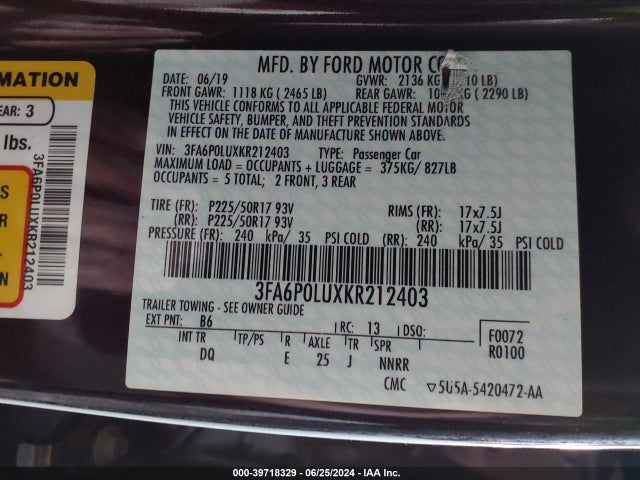 Ford Fusion Hybrid Se 2019 3FA6P0LUXKR212403 Image 9