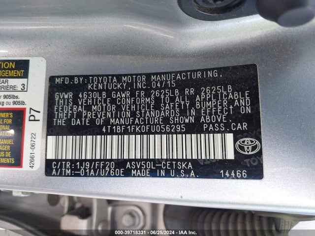 Toyota CAMRY SE 2015 4T1BF1FK0FU056295 Image 9