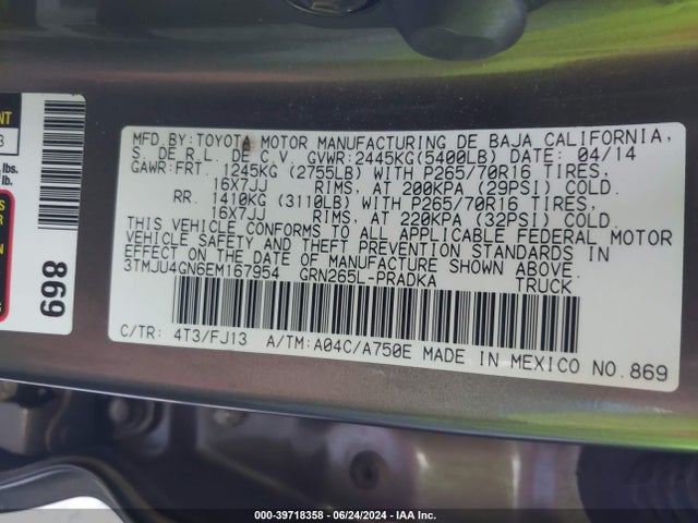 Toyota Tacoma Prerunner V6 2014 3TMJU4GN6EM167954 Image 9