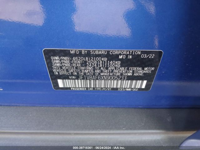 JF1VBAF6XN9005233 Subaru Wrx Premium