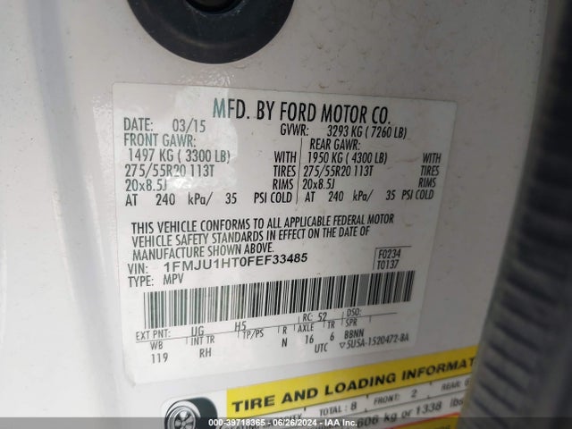 Ford Expedition King Ranch 2015 1FMJU1HT0FEF33485 Image 9