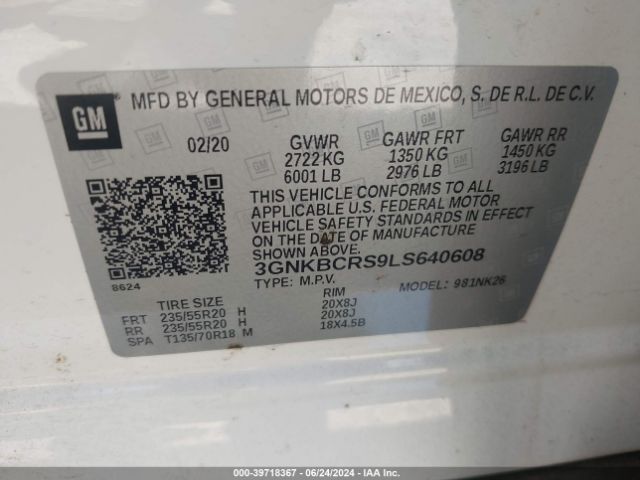 3GNKBCRS9LS640608 Chevrolet Blazer Fwd 2lt
