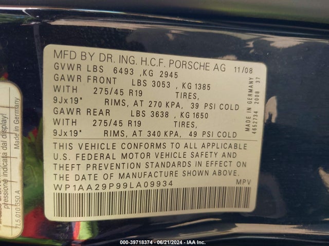 2009 PORSCHE CAYENNE WP1AA29P99LA09934 Photo 8
