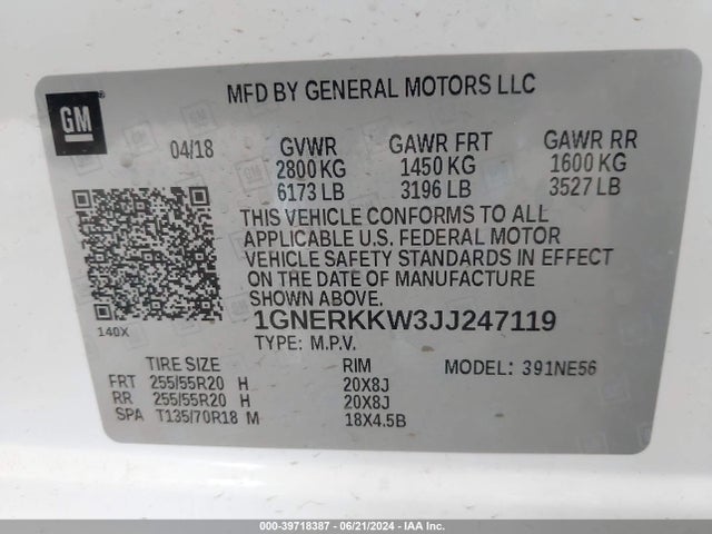 Chevrolet Traverse Premier 2018 1GNERKKW3JJ247119 Image 9