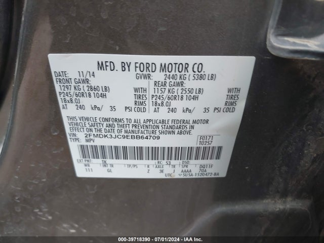 Ford EDGE SEL 2014 2FMDK3JC9EBB64709 Image 9
