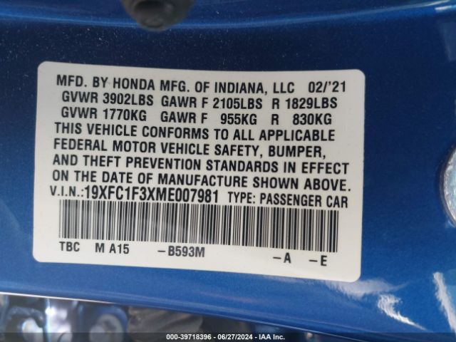 19XFC1F3XME007981 Honda CIVIC EX