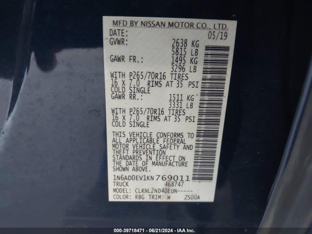 Nissan Frontier Sv 2019 1N6AD0EV1KN769011 Image 9