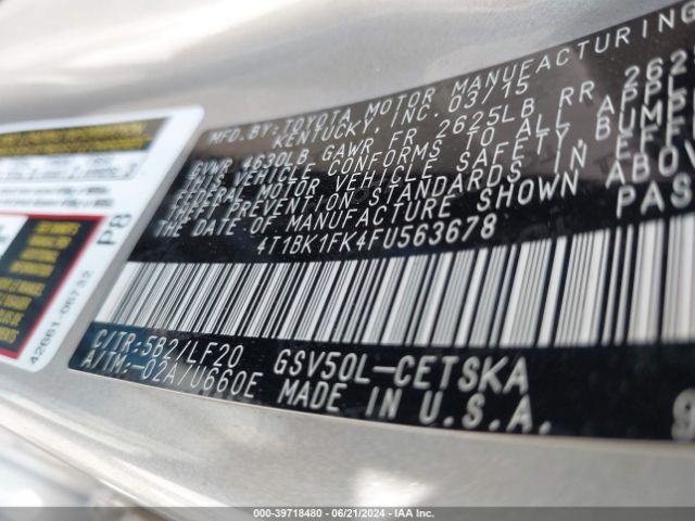 4T1BK1FK4FU563678 Toyota Camry Xse V6