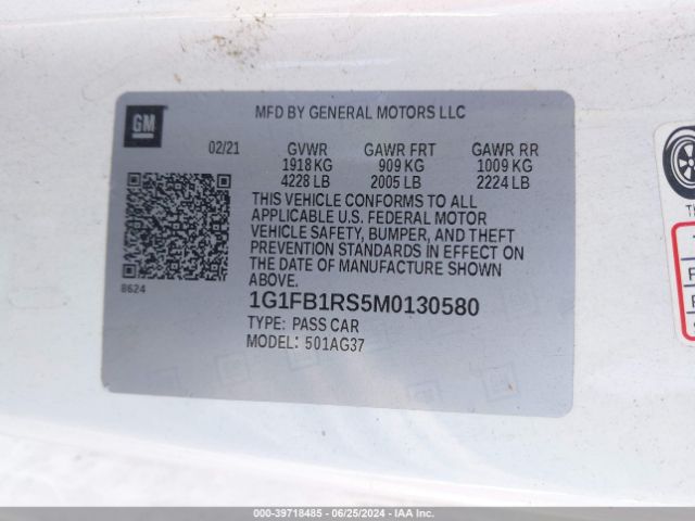1G1FB1RS5M0130580 Chevrolet Camaro Rwd  1lt