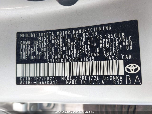 Toyota COROLLA LE 2019 5YFBURHE0KP941619 Image 9