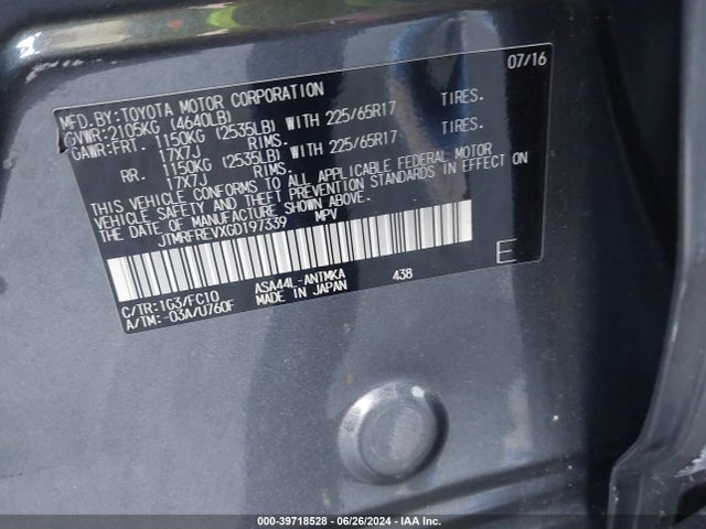 Toyota Rav4 Xle 2016 JTMRFREVXGD197339 Image 9