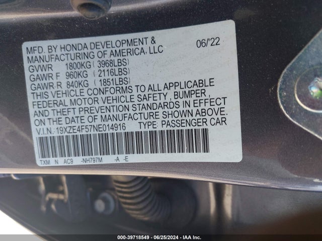 Honda INSIGHT EX 2022 19XZE4F57NE014916 Image 9