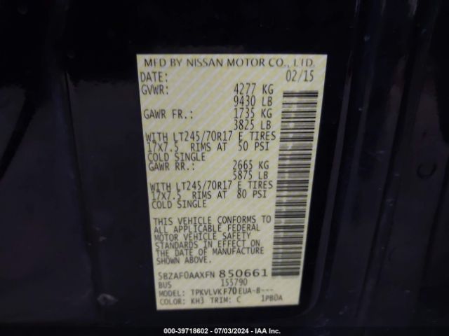 5BZAF0AAXFN850661 Nissan Nv Passenger Nv3500 Hd Sl V8