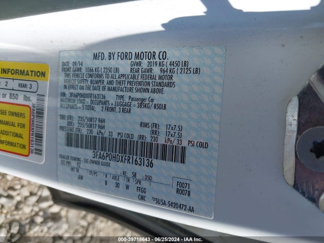 Ford FUSION SE 2015 3FA6P0HDXFR163136 Image 9