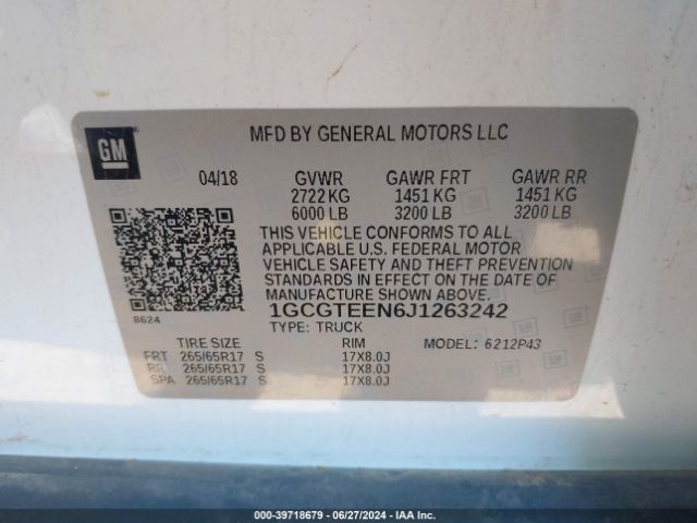 1GCGTEEN6J1263242 Chevrolet Colorado Zr2