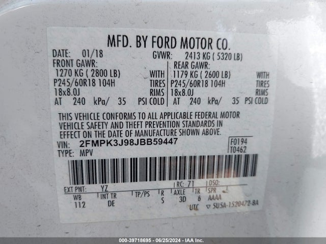 Ford EDGE SEL 2018 2FMPK3J98JBB59447 Image 9