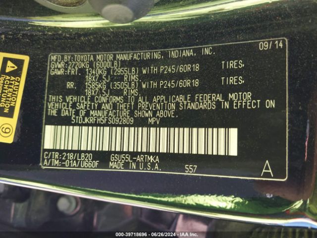 5TDJKRFH5FS092809 Toyota Highlander Xle V6