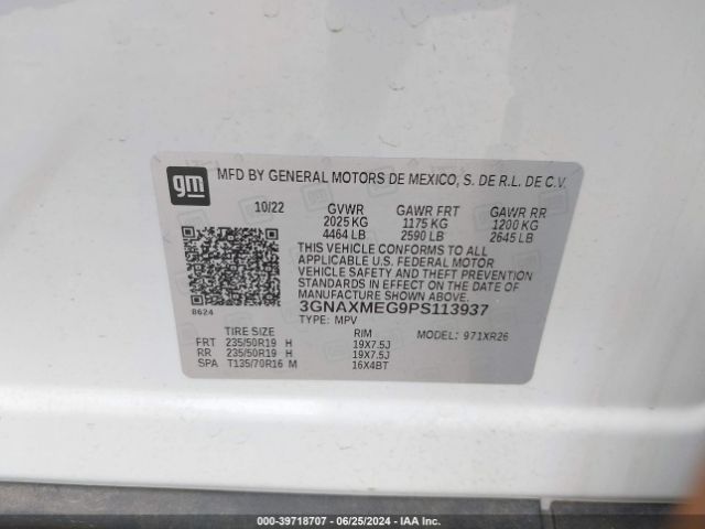 3GNAXMEG9PS113937 Chevrolet Equinox Fwd Rs
