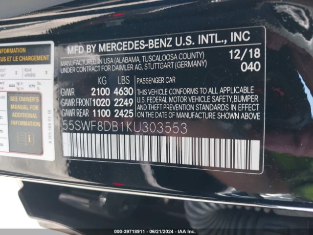 55SWF8DB1KU303553 Mercedes-Benz C 300