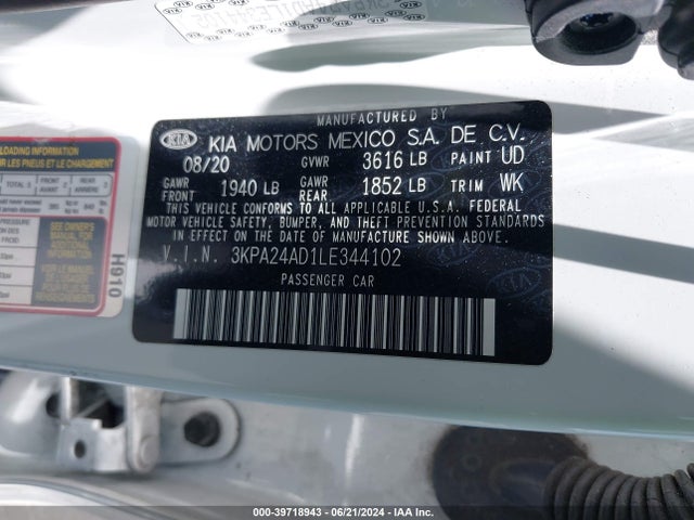3KPA24AD1LE344102 KIA RIO LX