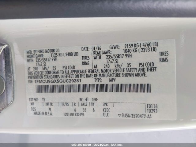 1FMCU9GX5GUC29281 Ford ESCAPE SE