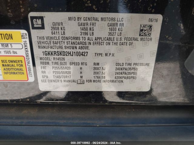 1GKKRSKD2HJ100427 GMC Acadia Limited
