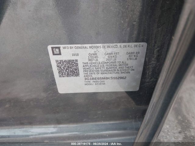 3G1BE6SM8KS552962 Chevrolet CRUZE LT
