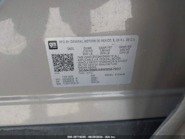 3GNKBBRA9MS567937 Chevrolet Blazer Fwd 1lt