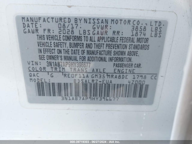 Nissan SENTRA SR 2017 3N1AB7AP9HY396677 Image 9