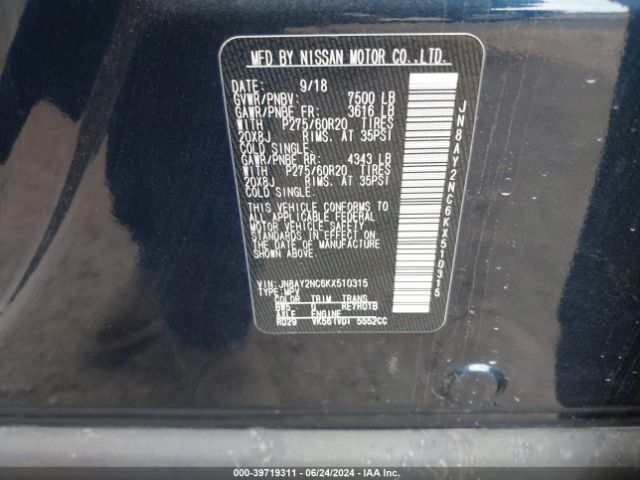 JN8AY2NC6KX510315 Nissan Armada Sl