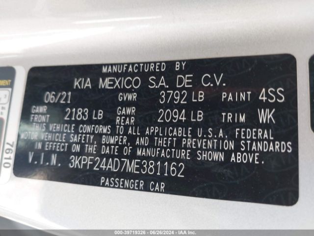 3KPF24AD7ME381162 KIA Forte Lxs